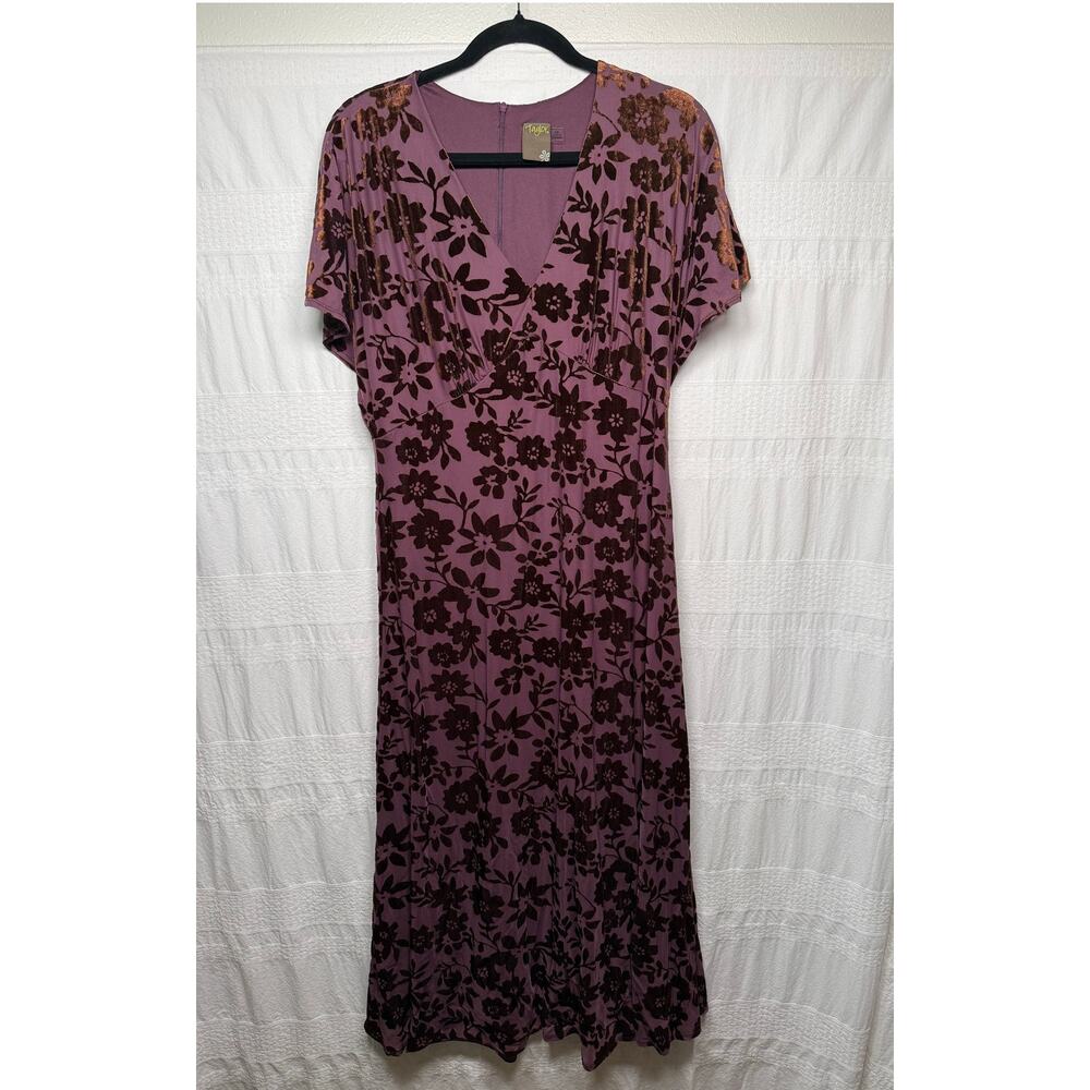 Taylor Floral Burnout Velvet Flutter Sleeve Midi Dress, Mauve Size 14